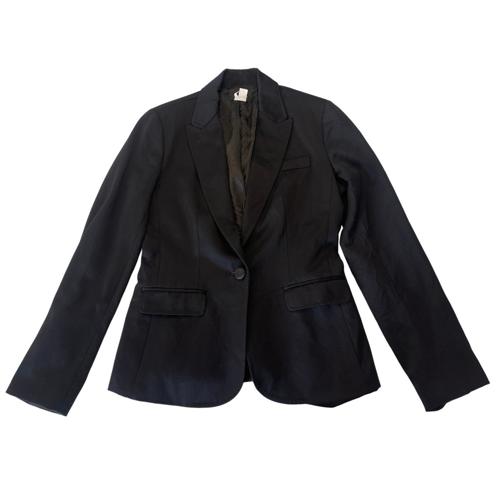 J. Crew 100% Virgin Wool Black Blazer One Button Corpcore Preppy Size Women's 2